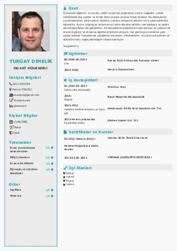 İnşaat Mühendisi Cv Örnekleri cv indir